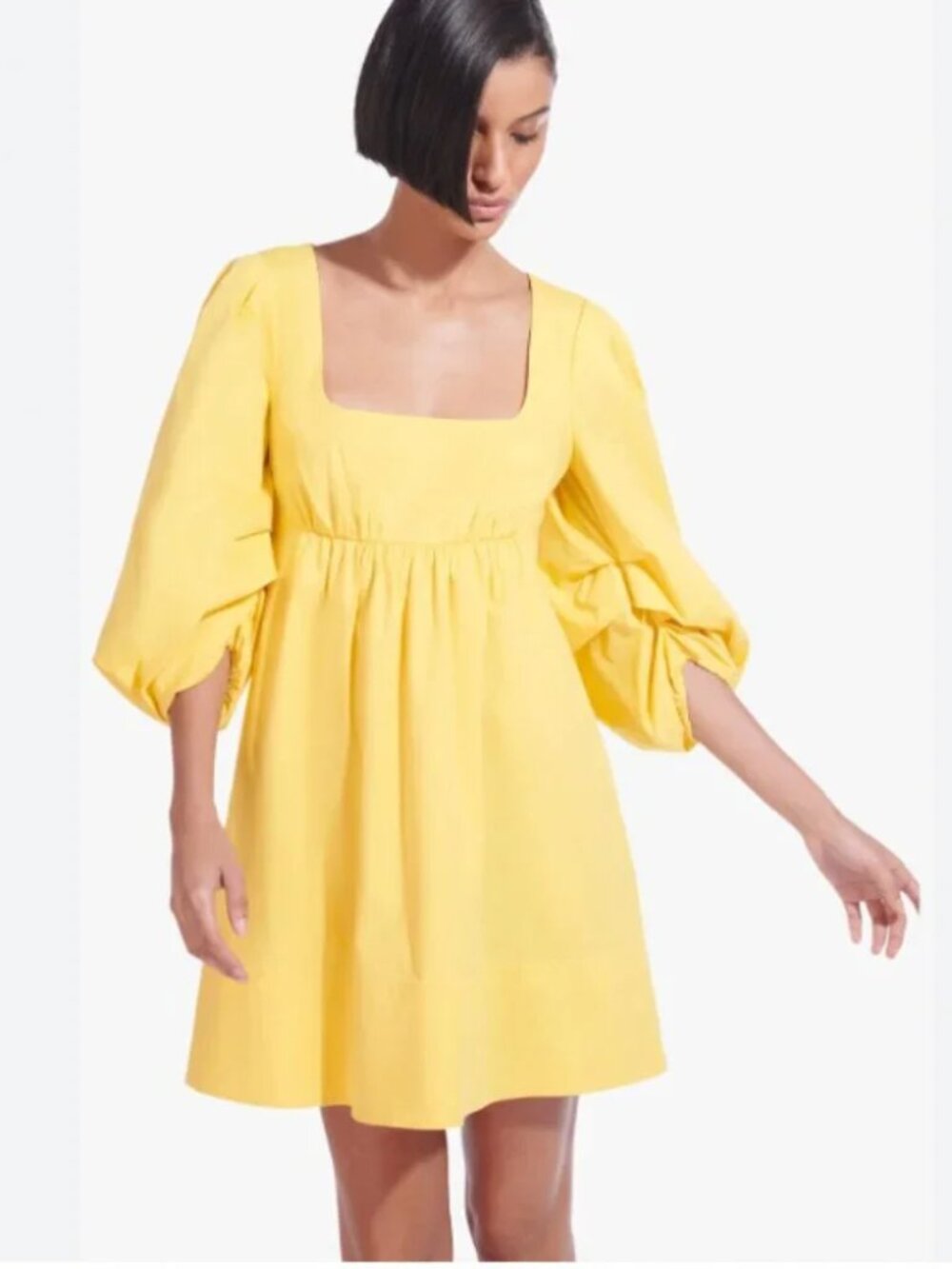 STAUD Sophie Mini Dress Yellow Poplin Puff Sleeve Darling Babydoll Sundress $295 - Picture 10 of 16